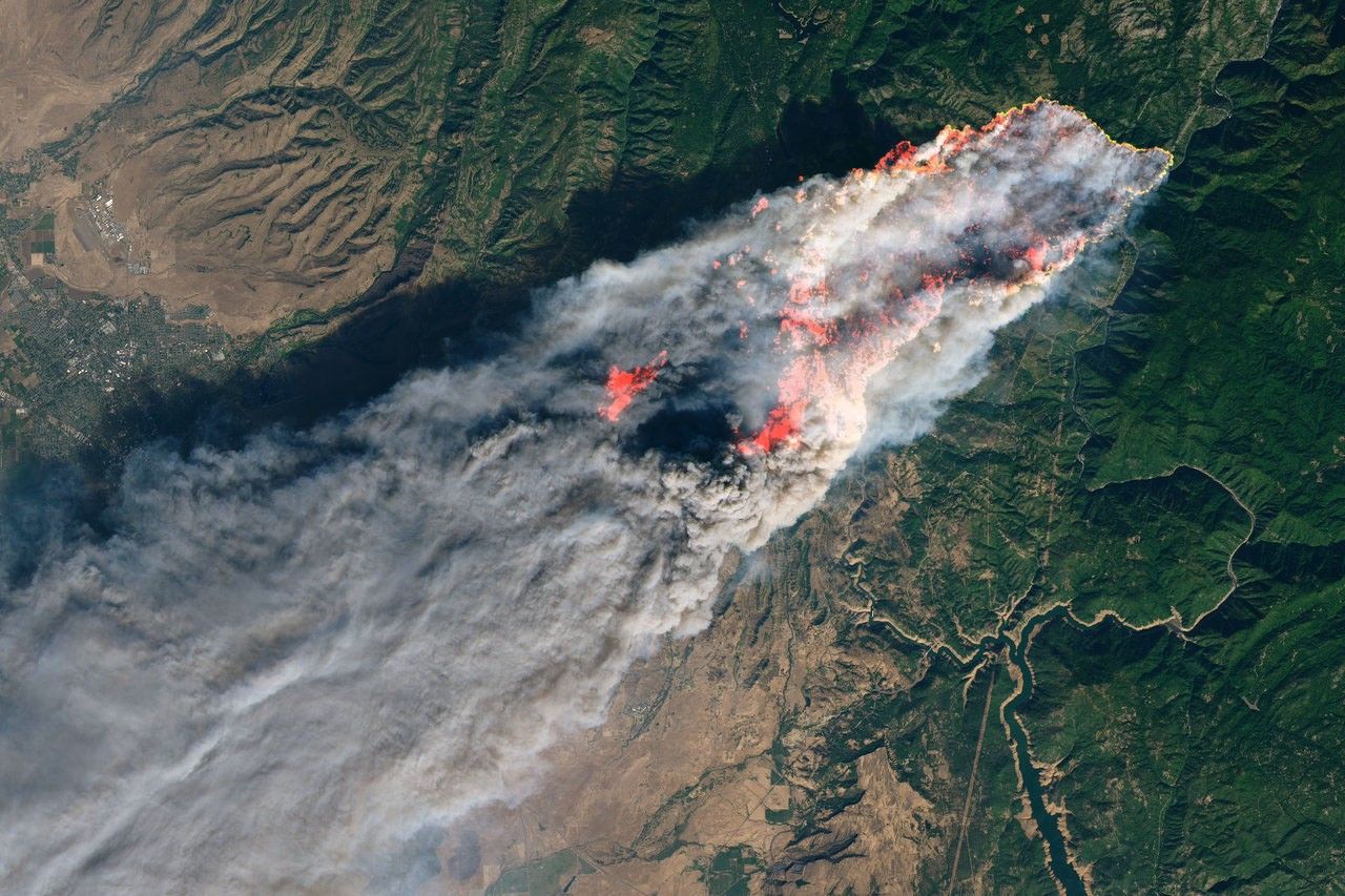 View of massive fire, The Camp Fire, from space