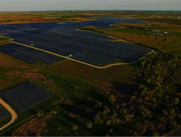Arial view of solar panel grid